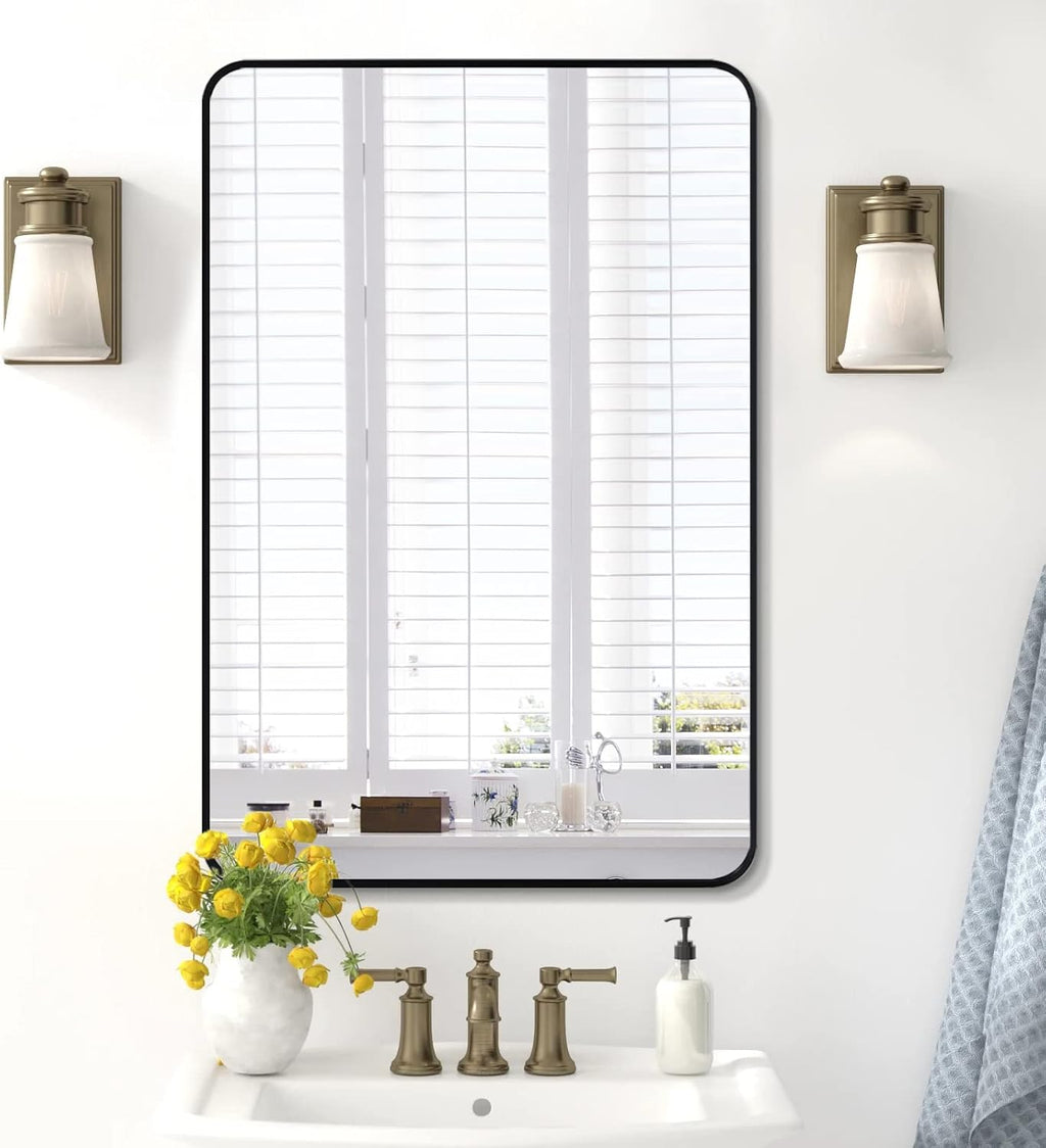 Decorhills Rectangular Wall Mirror 60×80 cm – Black Aluminum Frame | Horizontal & Vertical Hanging Bathroom Mirror