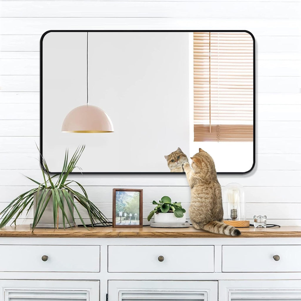Decorhills Rectangular Wall Mirror 60×80 cm – Black Aluminum Frame | Horizontal & Vertical Hanging Bathroom Mirror
