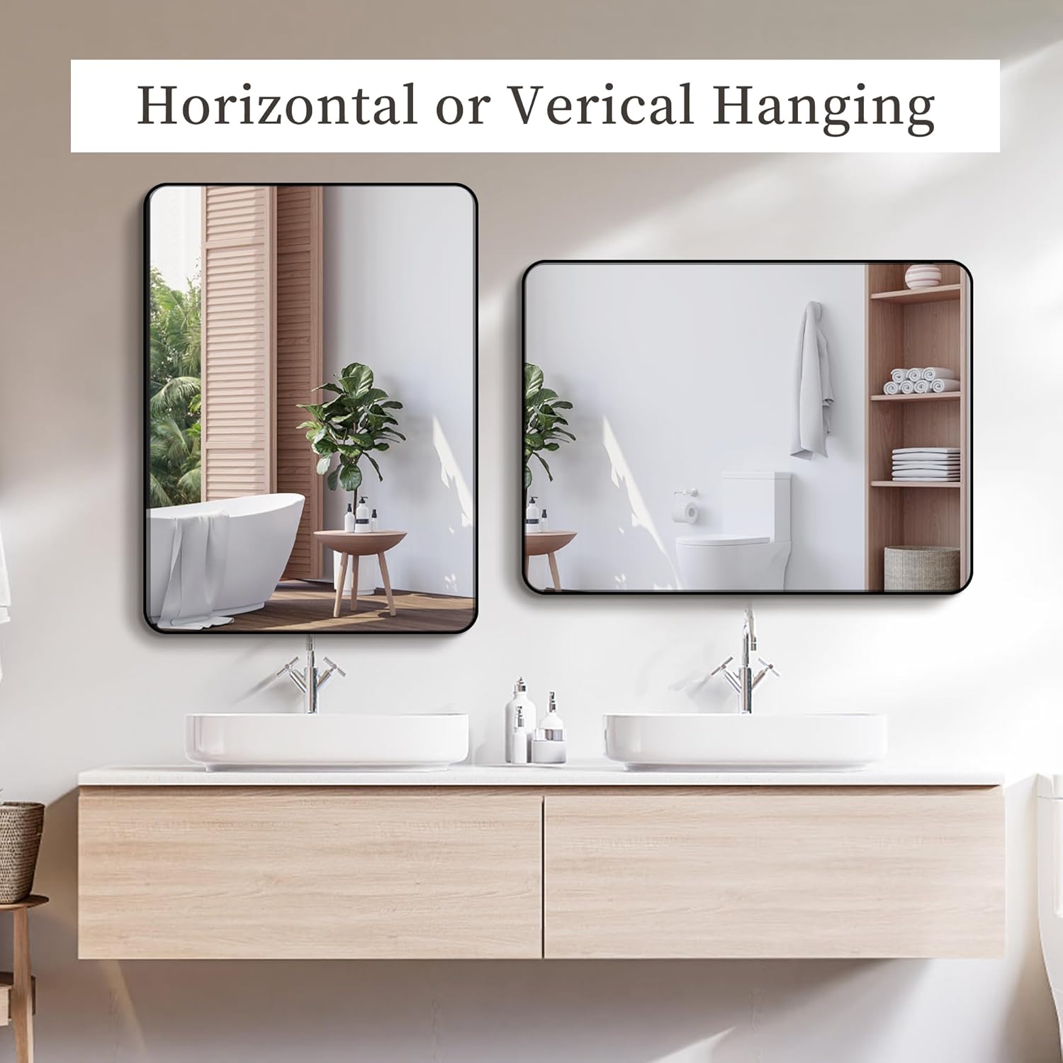 Decorhills Rectangular Wall Mirror 60×80 cm – Black Aluminum Frame | Horizontal & Vertical Hanging Bathroom Mirror