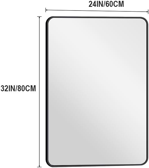 Decorhills Rectangular Wall Mirror 60×80 cm – Black Aluminum Frame | Horizontal & Vertical Hanging Bathroom Mirror