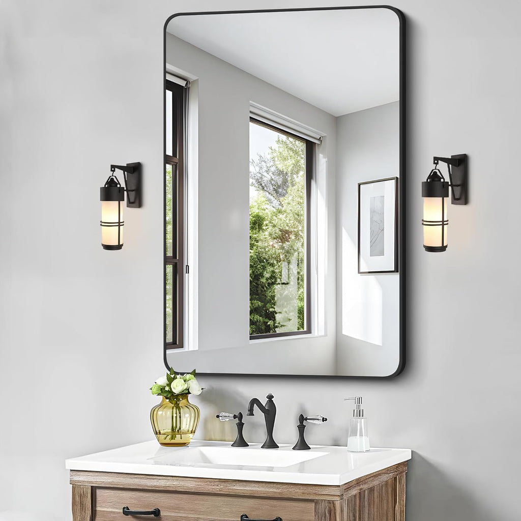 Decorhills Rectangular Wall Mirror 60×80 cm – Black Aluminum Frame | Horizontal & Vertical Hanging Bathroom Mirror