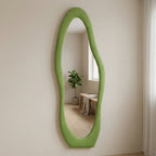 DECORHILLS Irregular Wavy Full Length Mirror – Velvet Fabric Flannel Frame | Standing & Wall Mounted