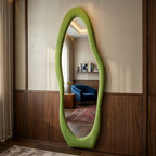 DECORHILLS Irregular Wavy Full Length Mirror – Velvet Fabric Flannel Frame | Standing & Wall Mounted