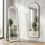 Decorhills Arched LED Full Length Mirror – Dimmable Touch Control, 3 Color Lighting, Aluminum Frame, Standing or Wall Mounted Floor Mirror