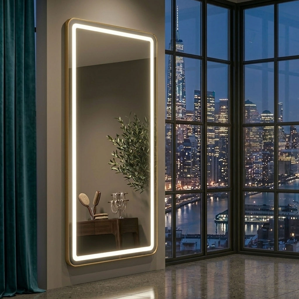 Decorhills LED Full Length Mirror – Aluminum Alloy Frame Floor Mirror with Touch Control, 3 Color Lighting, Standing or Wall Mounted Dressing Mirror