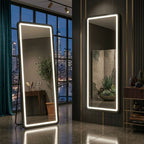 Decorhills LED Full Length Mirror – Aluminum Alloy Frame Floor Mirror with Touch Control, 3 Color Lighting, Standing or Wall Mounted Dressing Mirror