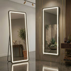 Decorhills LED Full Length Mirror – Aluminum Alloy Frame Floor Mirror with Touch Control, 3 Color Lighting, Standing or Wall Mounted Dressing Mirror