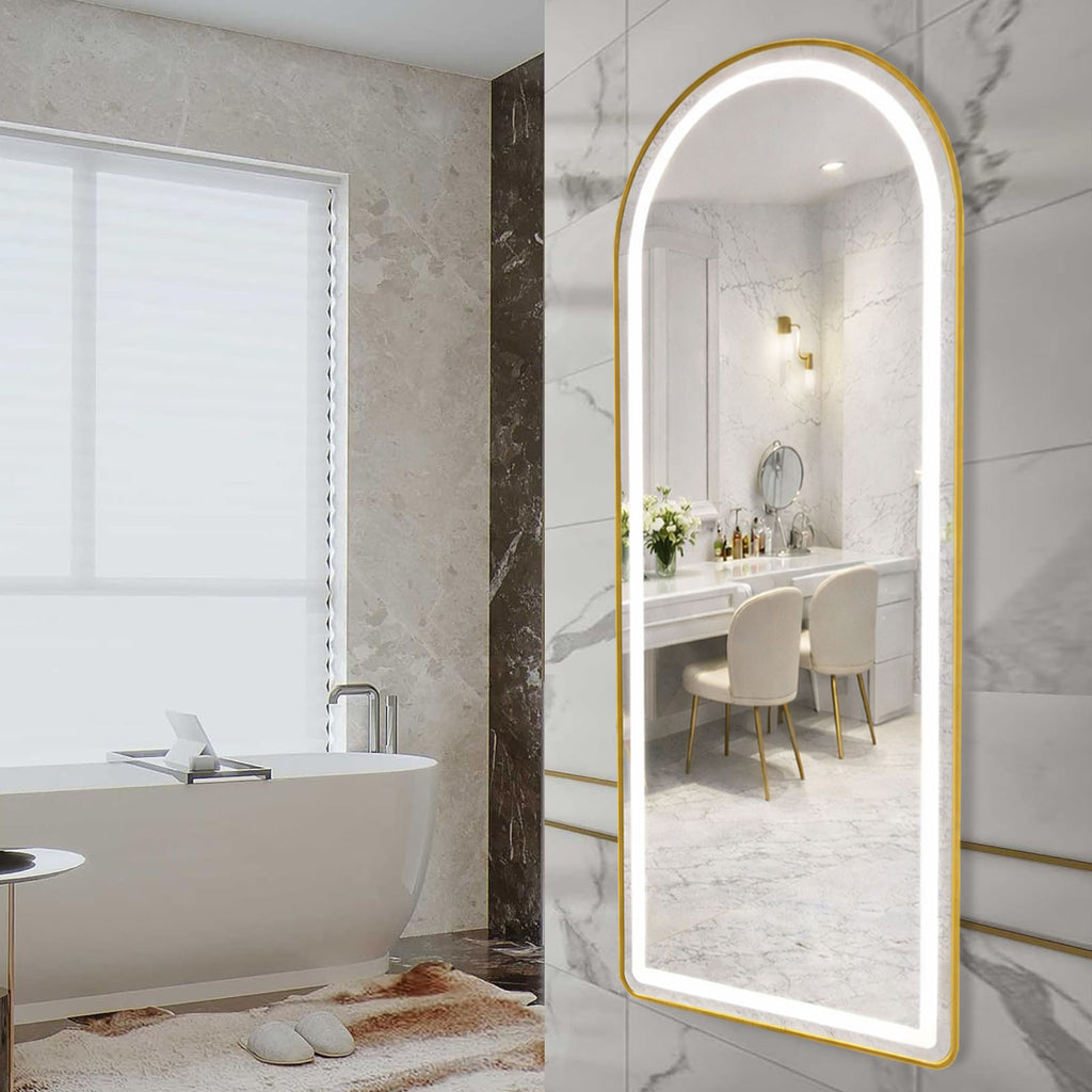 Decorhills Arched LED Full Length Mirror – Dimmable Touch Control, 3 Color Lighting, Aluminum Frame, Standing or Wall Mounted Floor Mirror