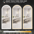 Decorhills Arched LED Full Length Mirror – Dimmable Touch Control, 3 Color Lighting, Aluminum Frame, Standing or Wall Mounted Floor Mirror