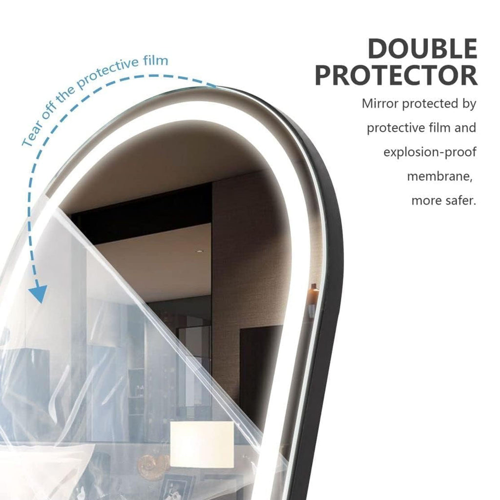 Decorhills Arched LED Full Length Mirror – Dimmable Touch Control, 3 Color Lighting, Aluminum Frame, Standing or Wall Mounted Floor Mirror