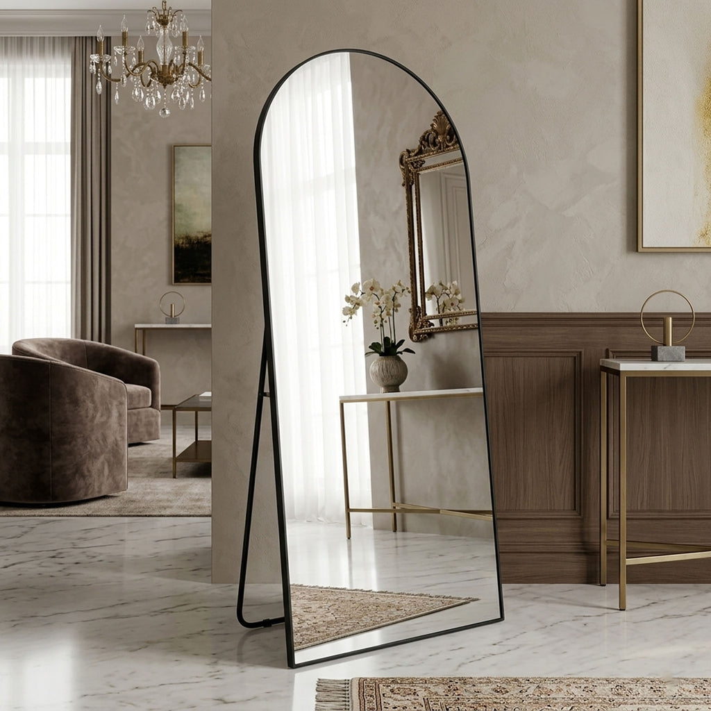 Decorhills Arched Full Length Mirror – Premium Aluminum Alloy Frame Standing & Wall-Mounted Mirror for Home Decor