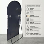 Decorhills Arched Full Length Mirror – Premium Aluminum Alloy Frame Standing & Wall-Mounted Mirror for Home Decor