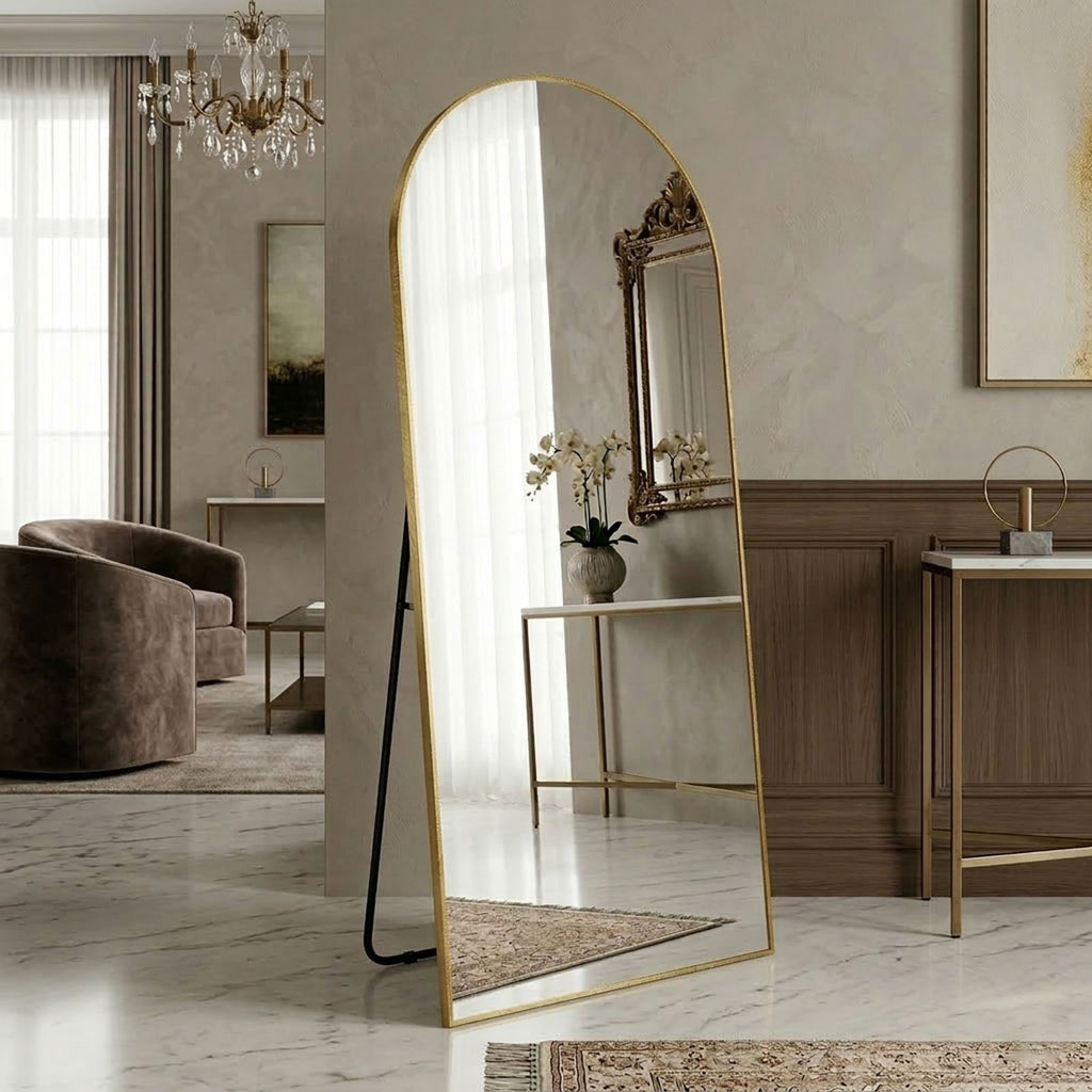 Decorhills Arched Full Length Mirror – Premium Aluminum Alloy Frame Standing & Wall-Mounted Mirror for Home Decor