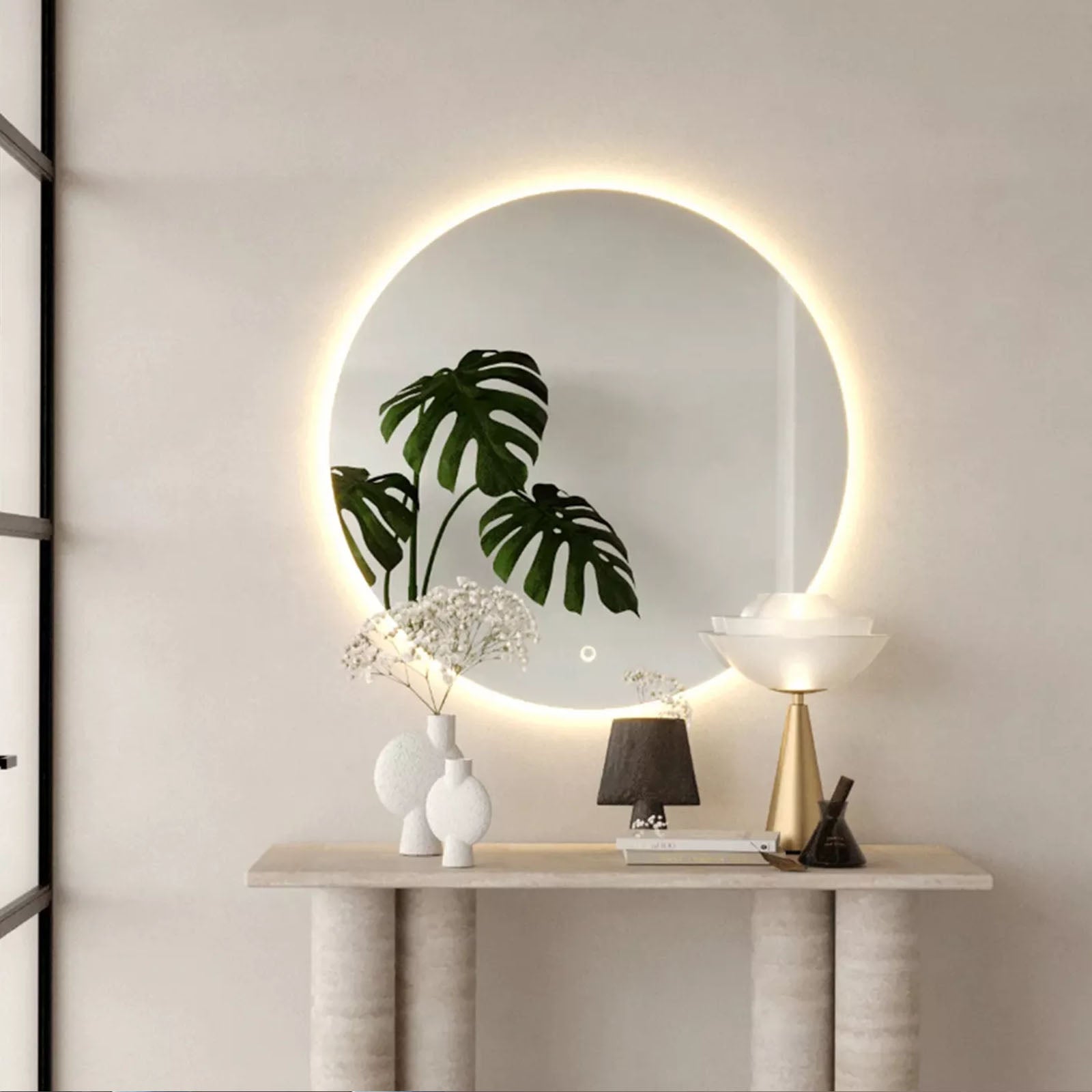 Decorhills LED Frameless Bathroom Mirror – Round Backlit Wall Mirror with Touch Switch & 3-Color Dimming Lights