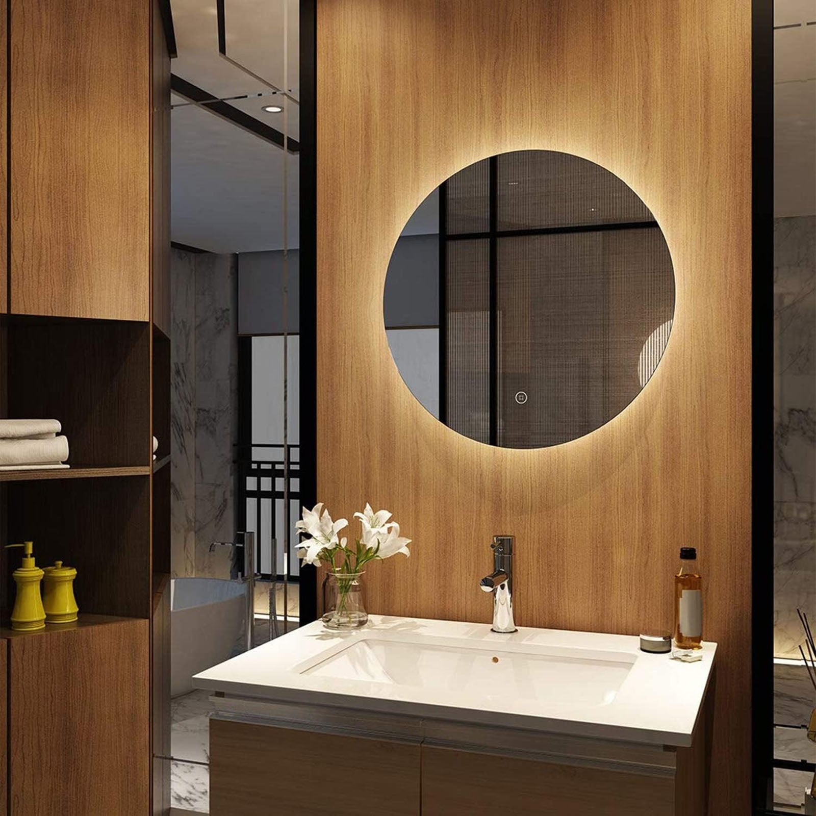 Decorhills LED Frameless Bathroom Mirror – Round Backlit Wall Mirror with Touch Switch & 3-Color Dimming Lights