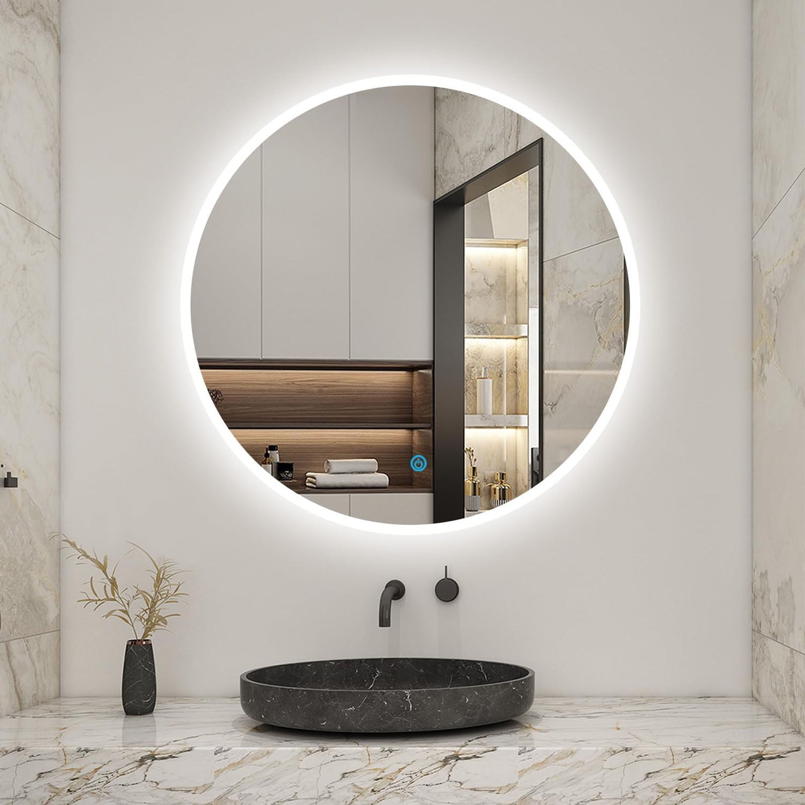 Decorhills LED Frameless Bathroom Mirror – Round Backlit Wall Mirror with Touch Switch & 3-Color Dimming Lights