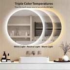 Decorhills LED Frameless Bathroom Mirror – Round Backlit Wall Mirror with Touch Switch & 3-Color Dimming Lights