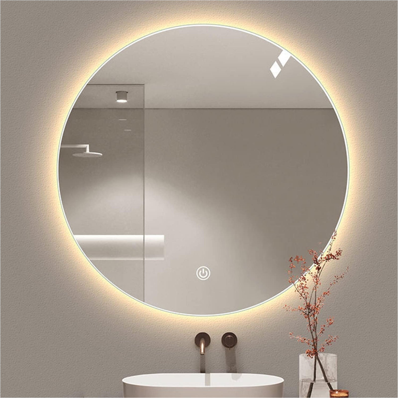 Decorhills LED Frameless Bathroom Mirror – Round Backlit Wall Mirror with Touch Switch & 3-Color Dimming Lights