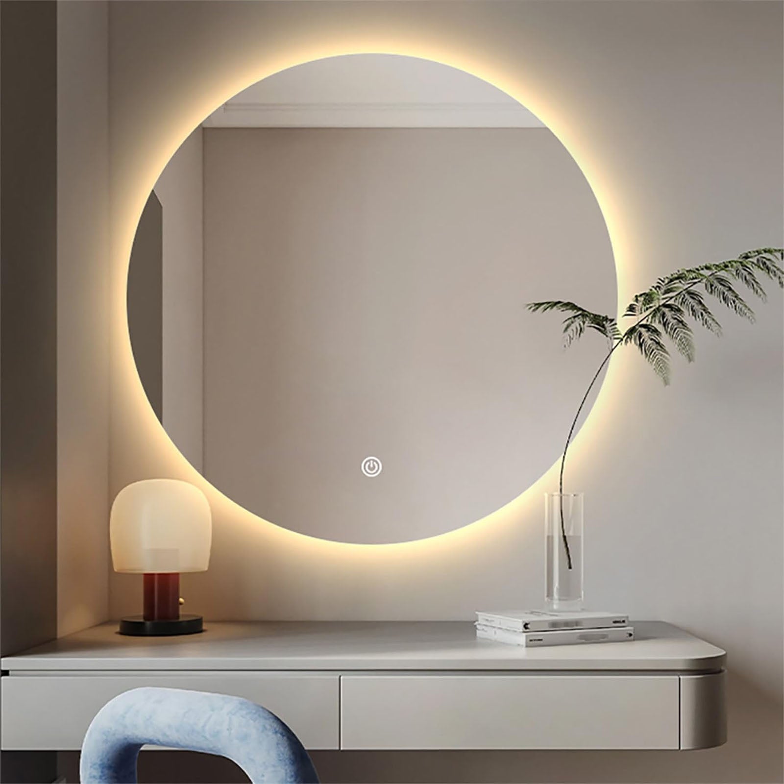 Decorhills LED Frameless Bathroom Mirror – Round Backlit Wall Mirror with Touch Switch & 3-Color Dimming Lights