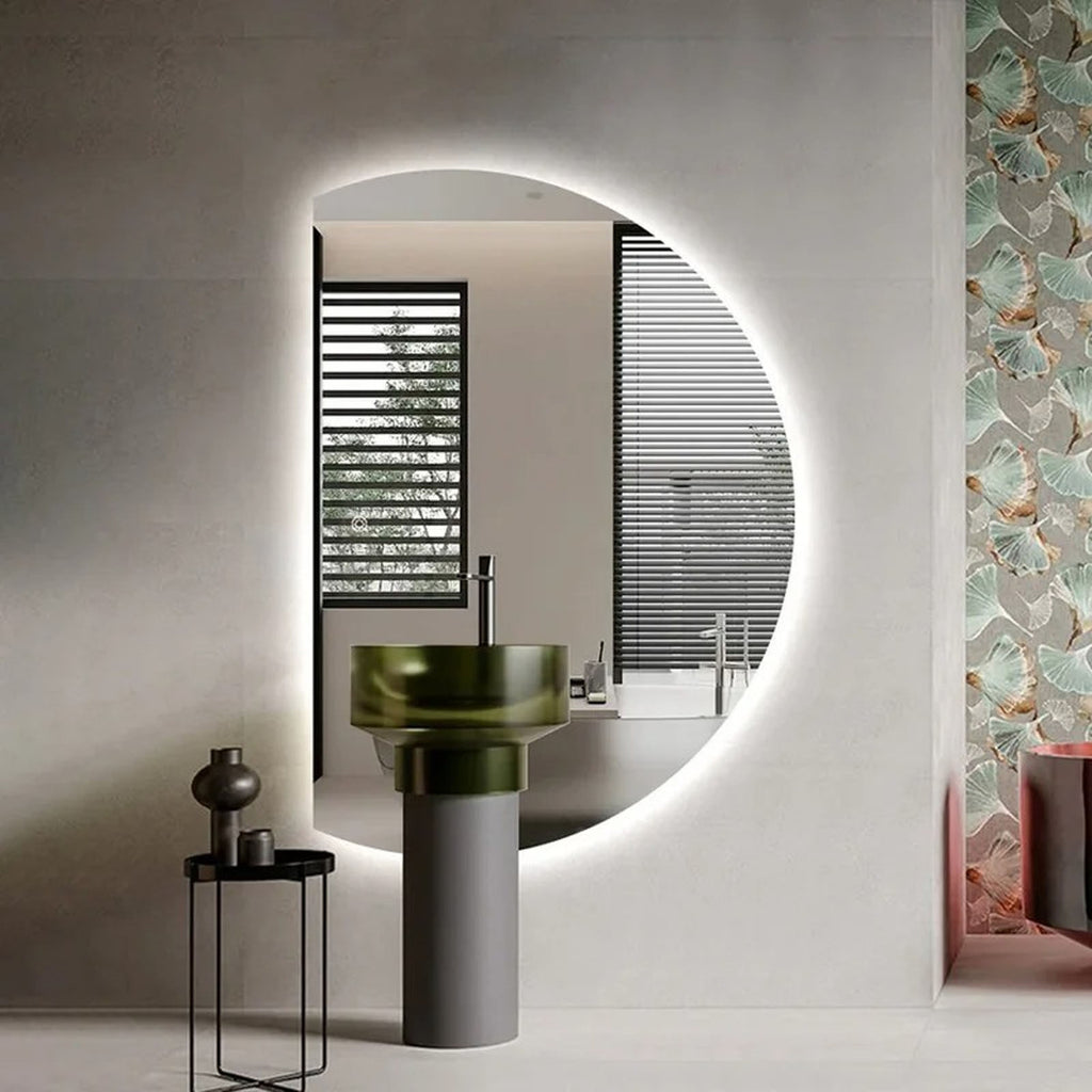 Decorhills LED Frameless Moon Shaped Bathroom Mirror 120×90cm – Touch Switch, Triple Color Light, Horizontal & Vertical Wall Mount