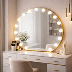 Decorhills LED Makeup Mirror 70×100cm – Round Matt Gold Aluminium Frame, Triple Color Light, Touch Switch, Wall Mounted