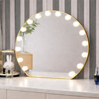 Decorhills LED Makeup Mirror 70×100cm – Round Matt Gold Aluminium Frame, Triple Color Light, Touch Switch, Wall Mounted