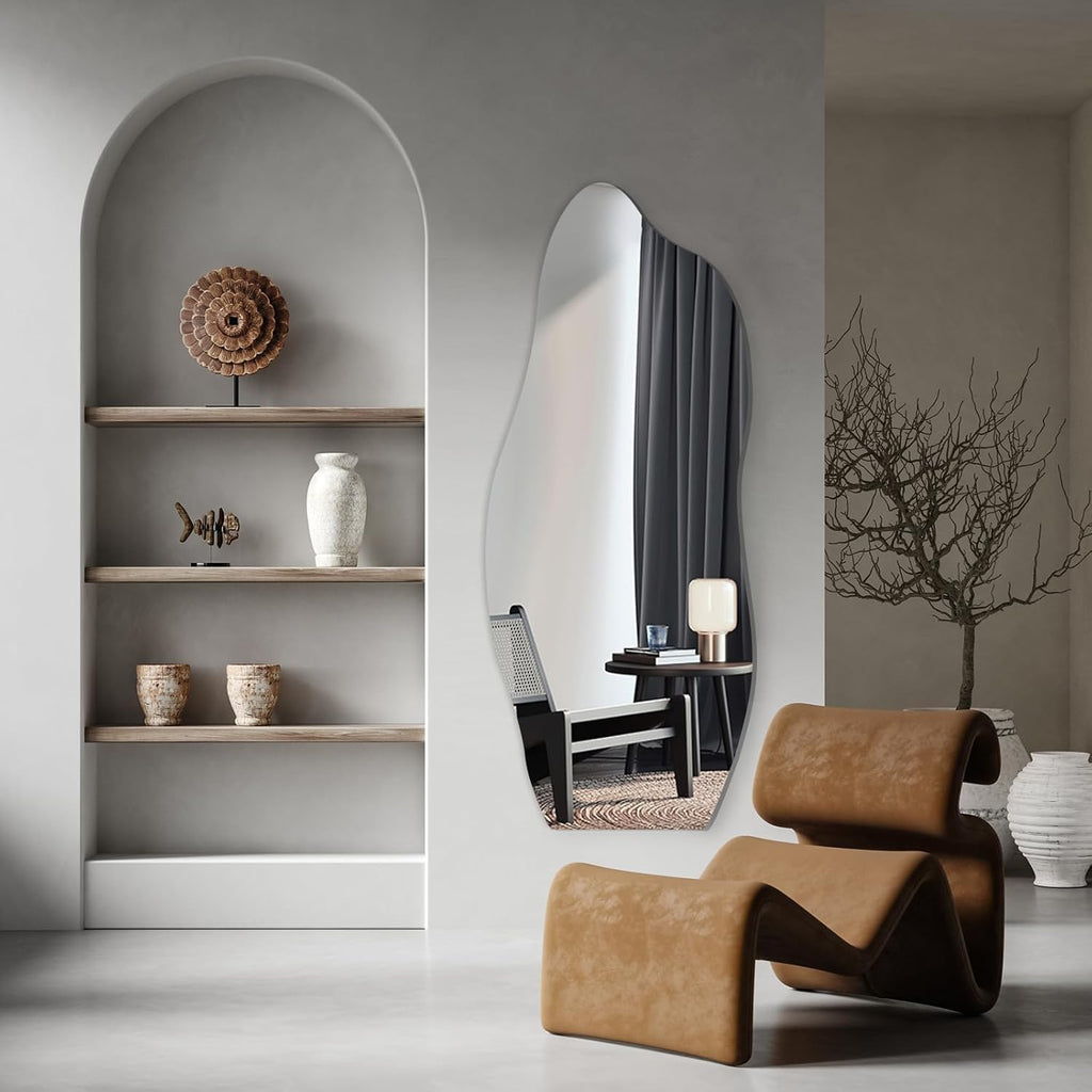Decorhills Irregular Frameless Full Length Mirror – Standing, Leaning or Wall Mounted Dressing Mirror with Stand