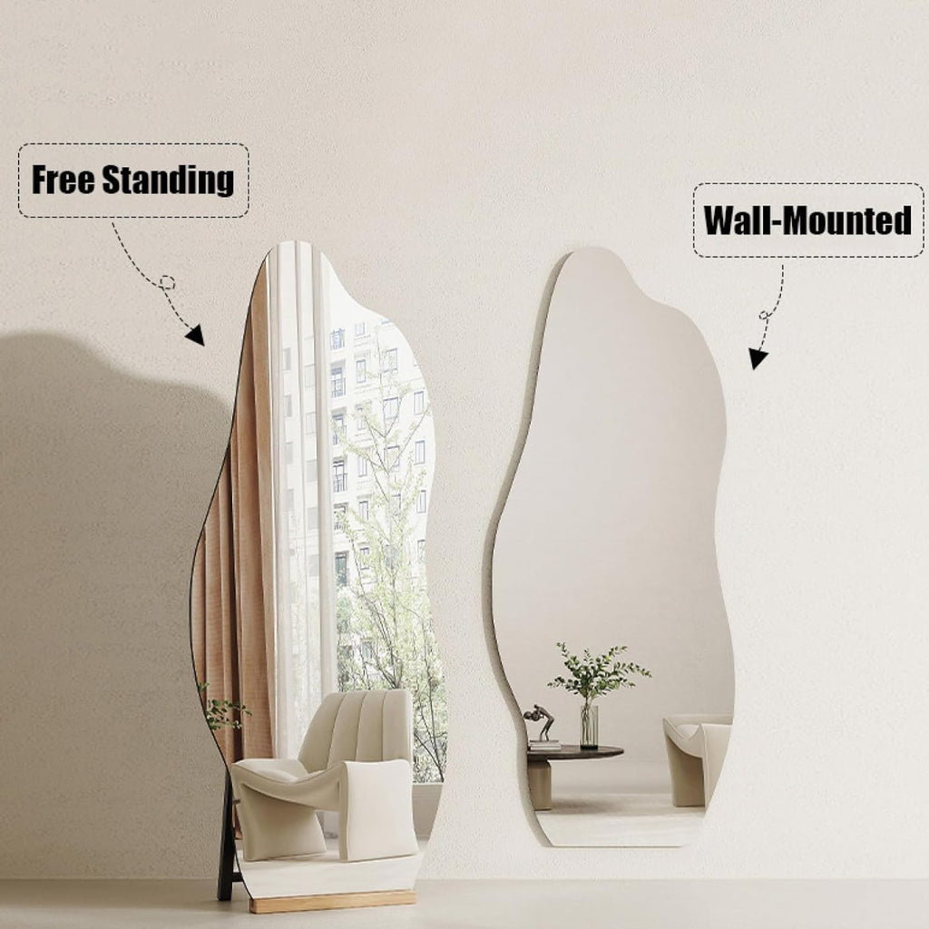 Decorhills Irregular Frameless Full Length Mirror – Standing, Leaning or Wall Mounted Dressing Mirror with Stand