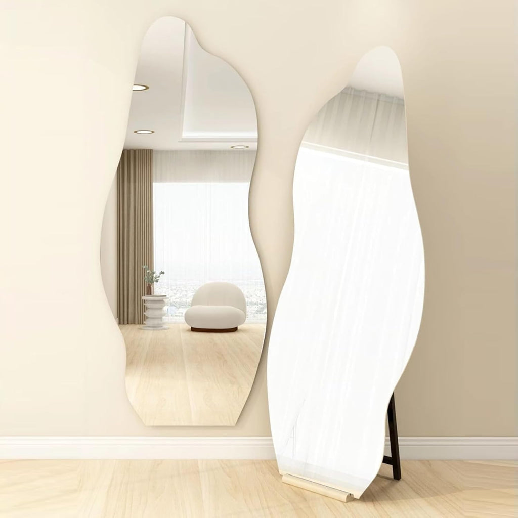 Decorhills Irregular Frameless Full Length Mirror – Standing, Leaning or Wall Mounted Dressing Mirror with Stand