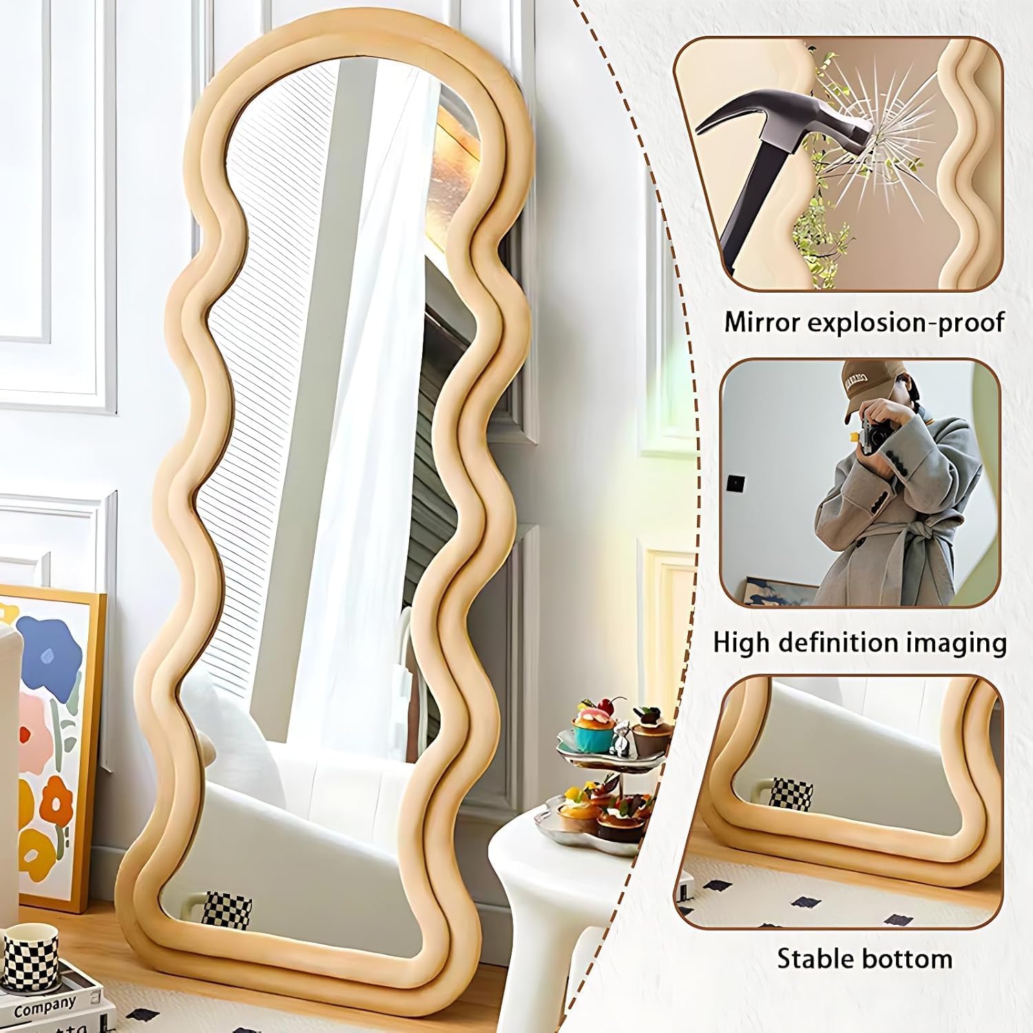 Decorhills Double Layer Wavy Full Length Mirror – Velvet Fabric  Flannel Frame | Standing & Wall Mounted