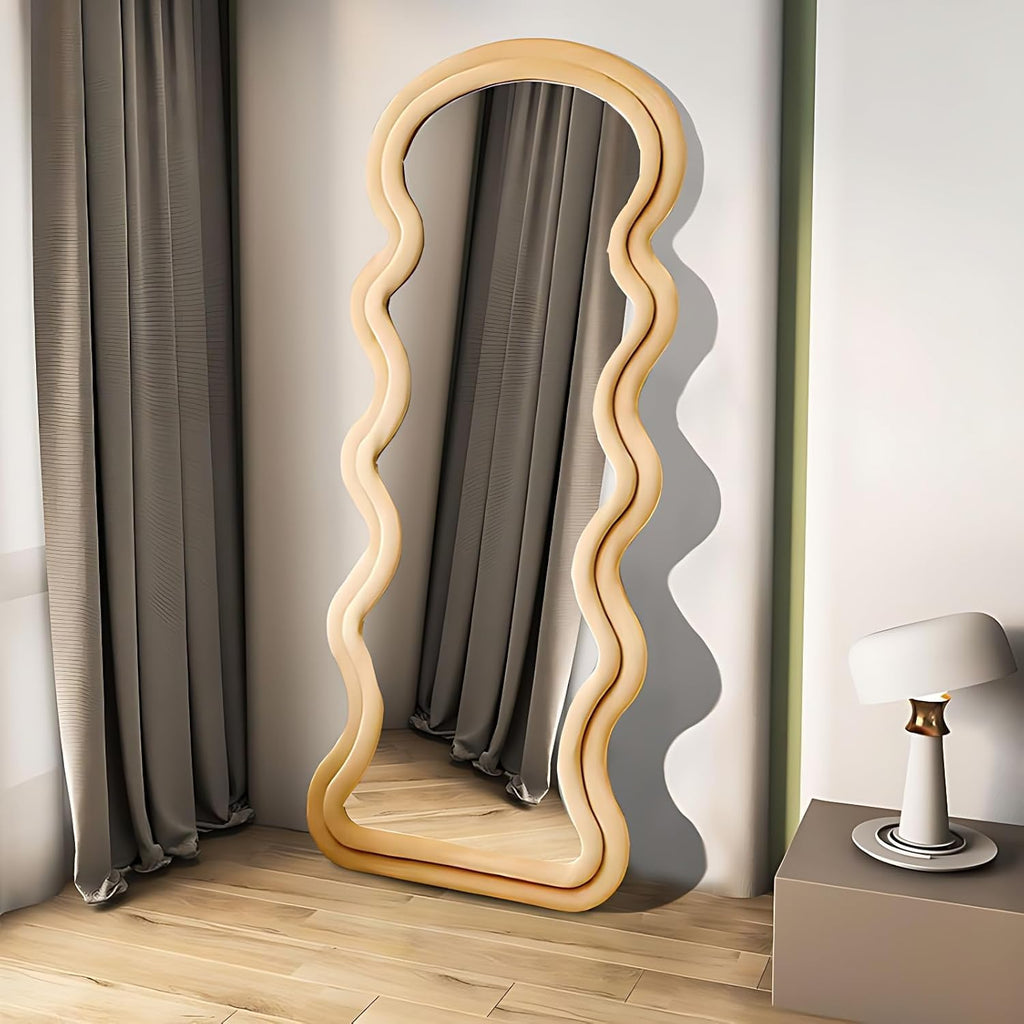 Decorhills Double Layer Wavy Full Length Mirror – Velvet Fabric  Flannel Frame | Standing & Wall Mounted