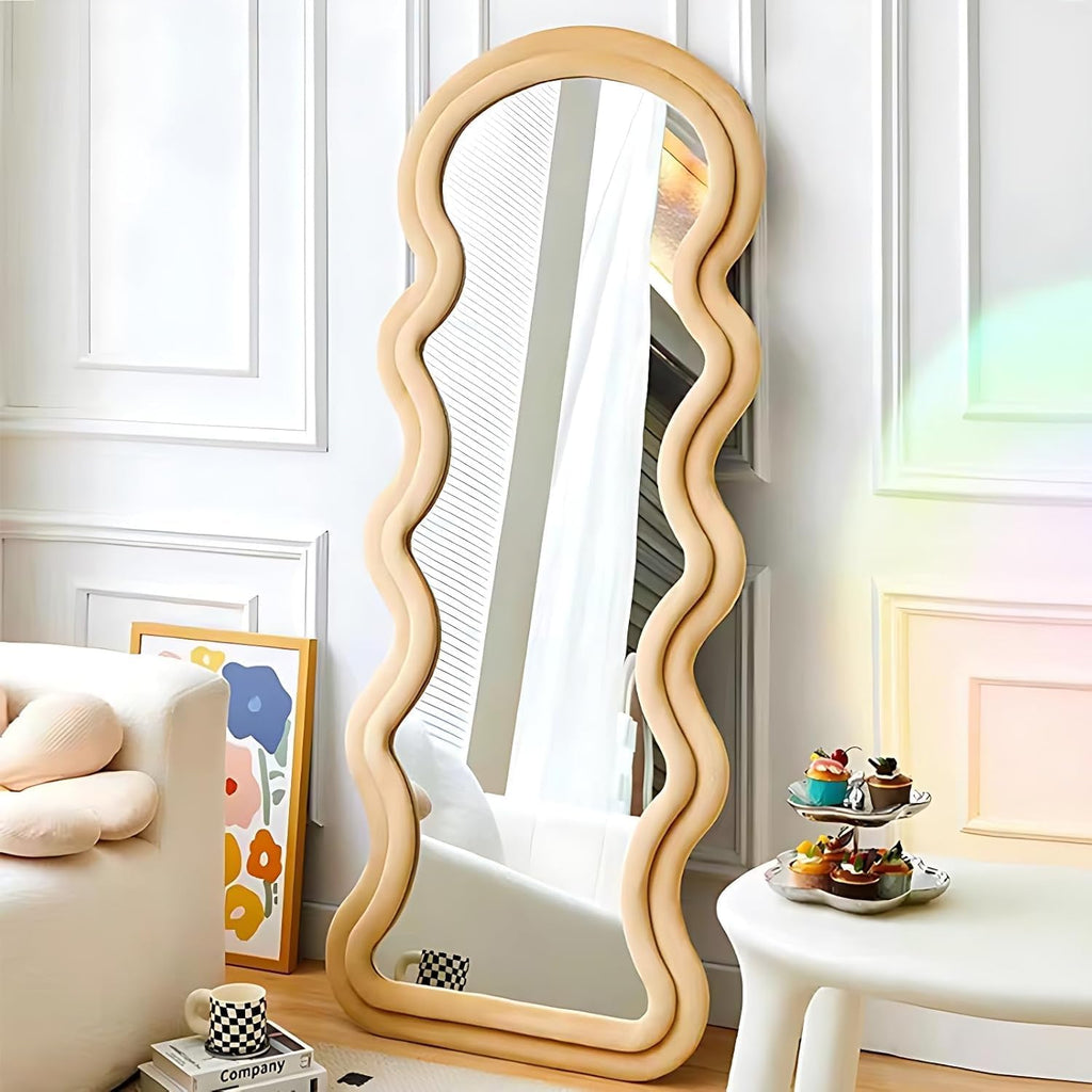 Decorhills Double Layer Wavy Full Length Mirror – Velvet Fabric  Flannel Frame | Standing & Wall Mounted