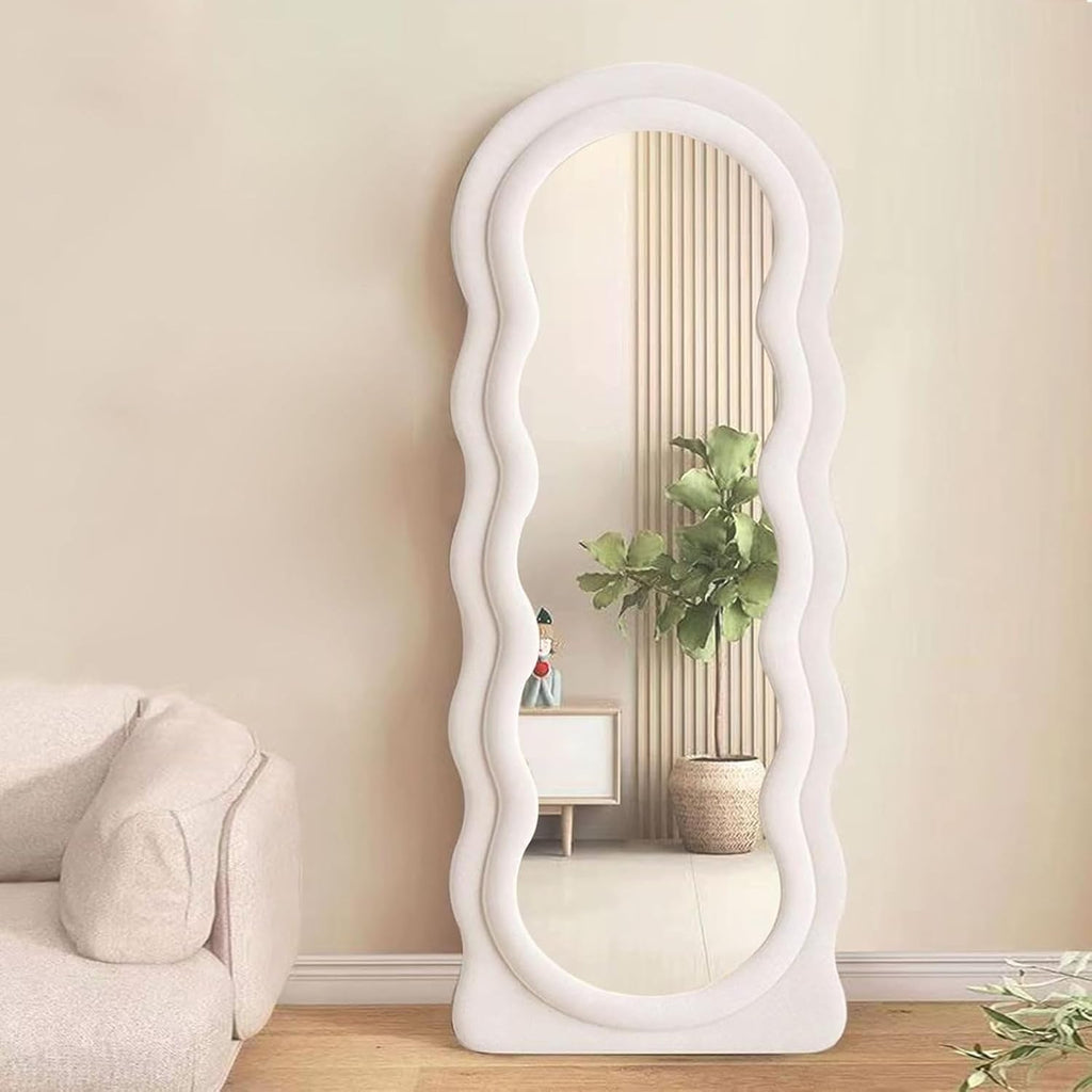 Decorhills Arched Double Layer Wavy Full Length Mirror – Velvet Frame | Standing & Wall Mounted
