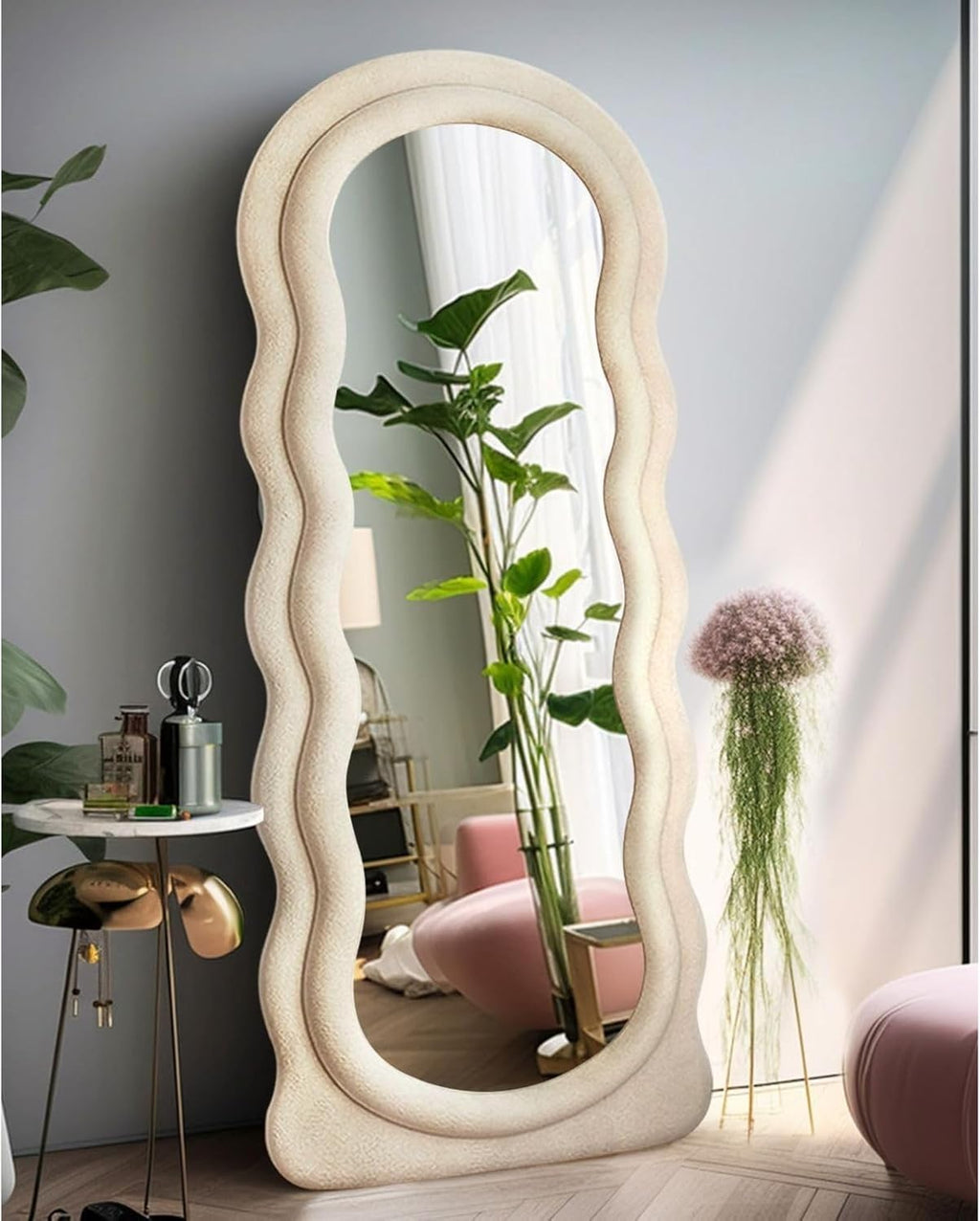 Decorhills Arched Double Layer Wavy Full Length Mirror – Velvet Frame | Standing & Wall Mounted