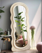 Decorhills Arched Double Layer Wavy Full Length Mirror – Velvet Frame | Standing & Wall Mounted