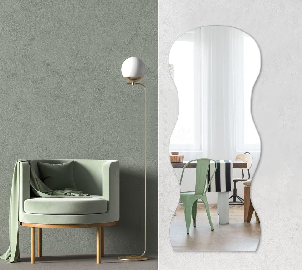 Decorhills Irregular Curved Full Length Mirror – Metal Stand | Floor & Wall Mounted Display