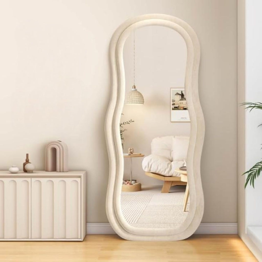Decorhills Triple Wavy Full Length Mirror – Velvet Flannel Frame | Floor Standing & Wall Mounted