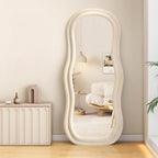 Decorhills Triple Wavy Full Length Mirror – Velvet Flannel Frame | Floor Standing & Wall Mounted
