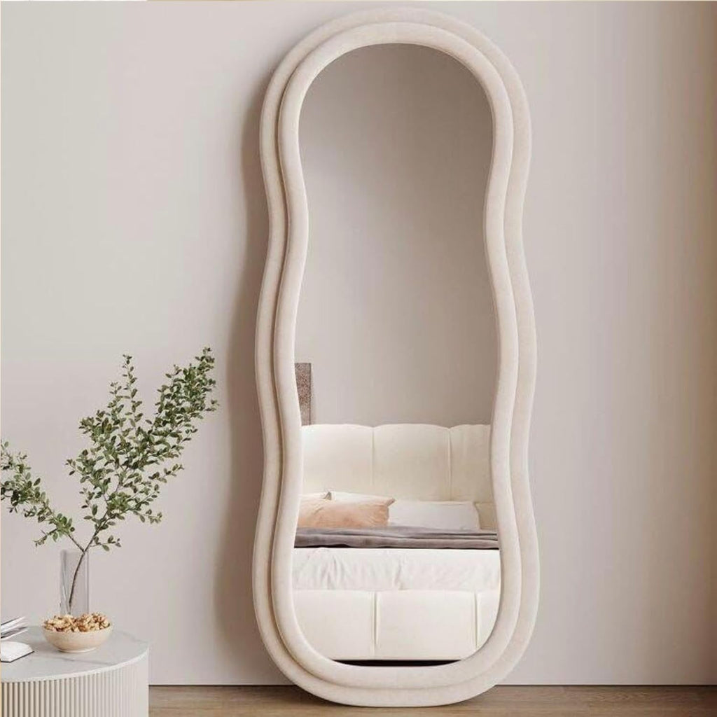Decorhills Triple Wavy Full Length Mirror – Velvet Flannel Frame | Floor Standing & Wall Mounted