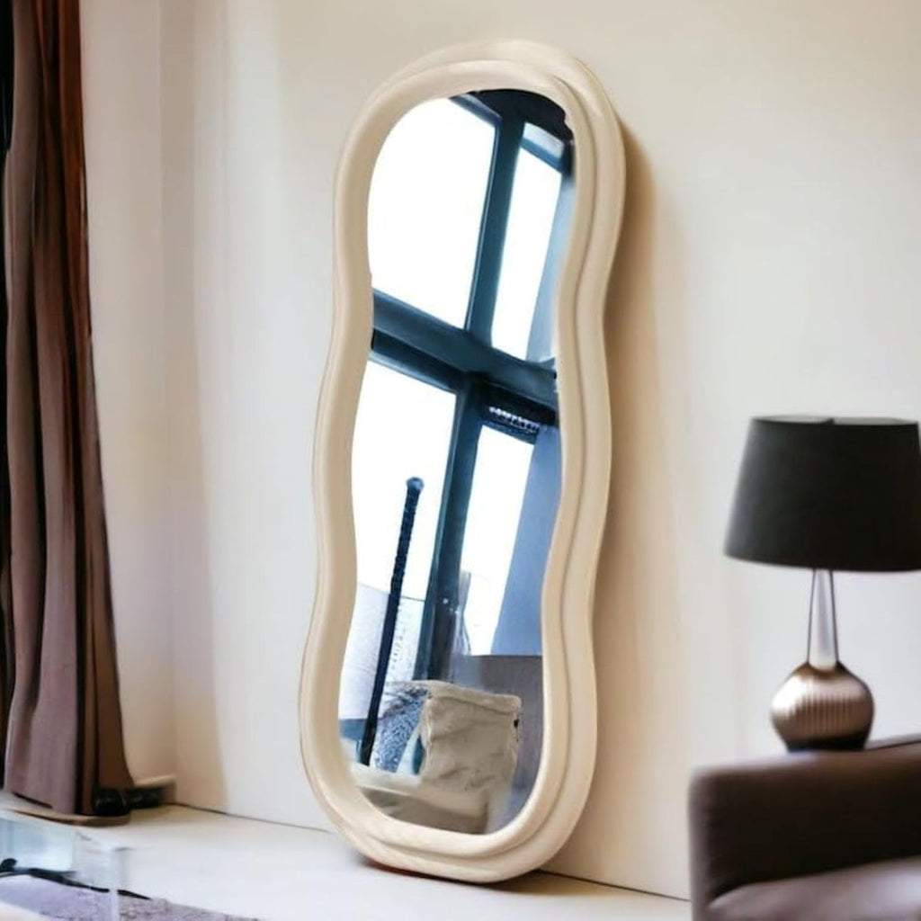 Decorhills Triple Wavy Full Length Mirror – Velvet Flannel Frame | Floor Standing & Wall Mounted