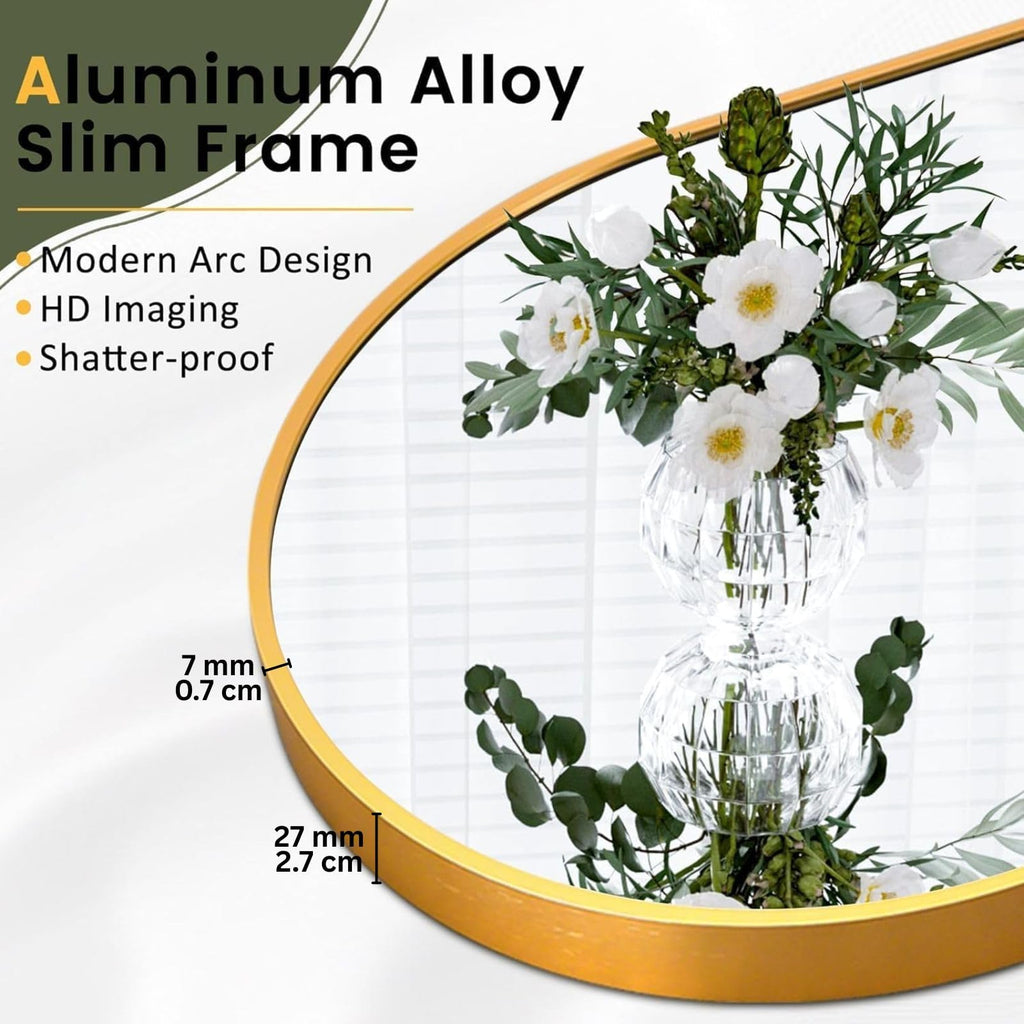 Decorhills Wide Arched Full Length Mirror 80×180 cm – Gold Frame | Standing & Wall Mounted