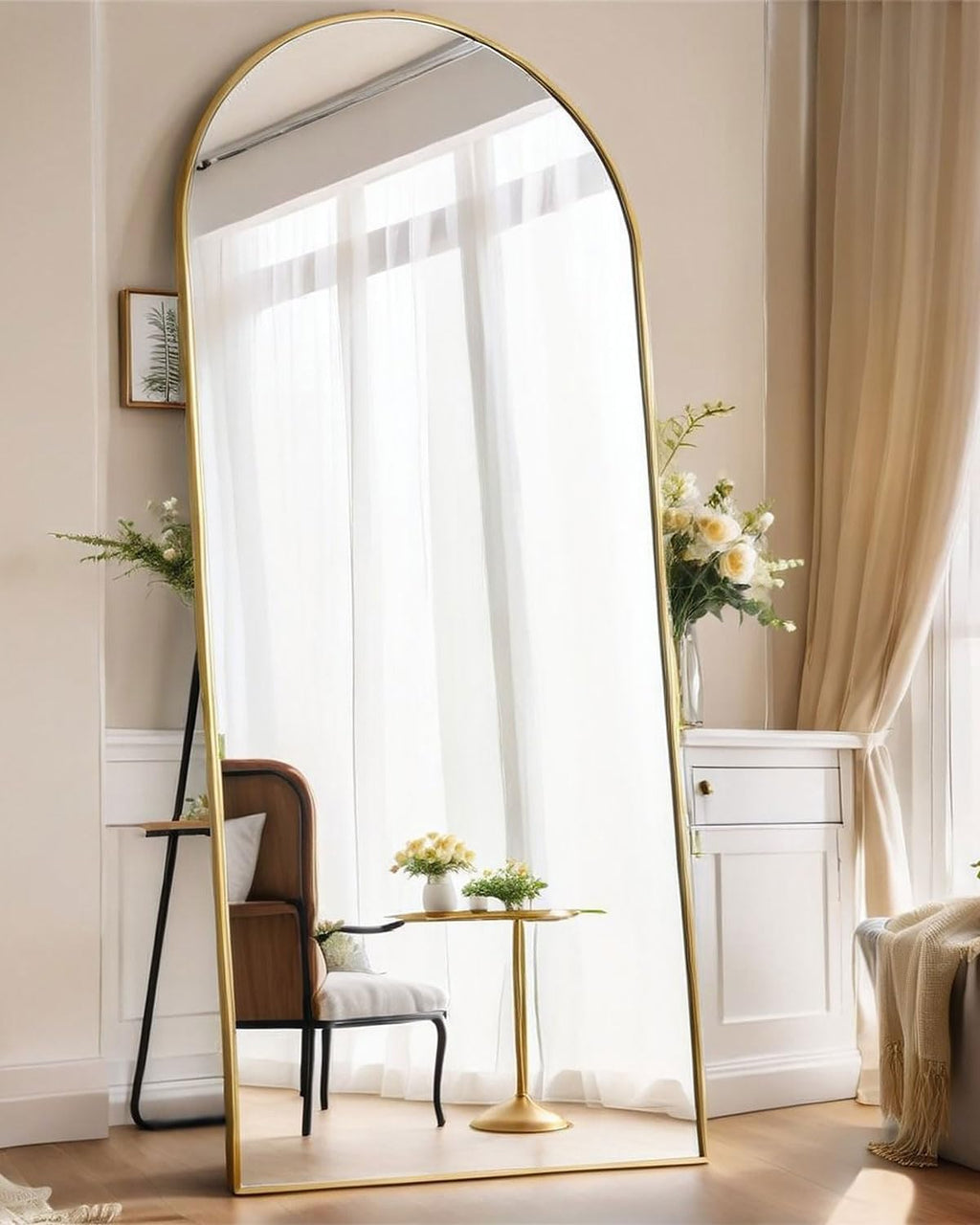 Decorhills Wide Arched Full Length Mirror 80×180 cm – Gold Frame | Standing & Wall Mounted
